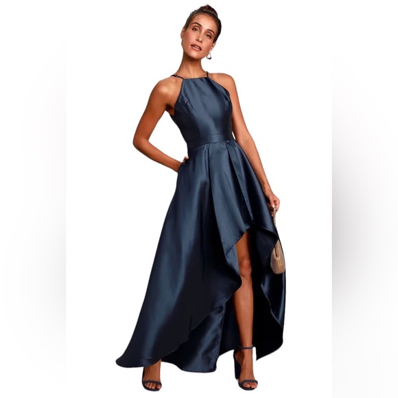Lulu’s NWT Broadway Show Navy Blue High-Low Maxi Dress Gown Large - Picture 1 of 15